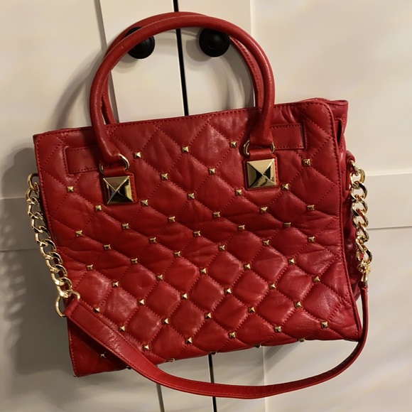 Michael Kors Tote Double Strap Shoulder Handbag Bright Red with Gold Hardware - Picture 5 of 7